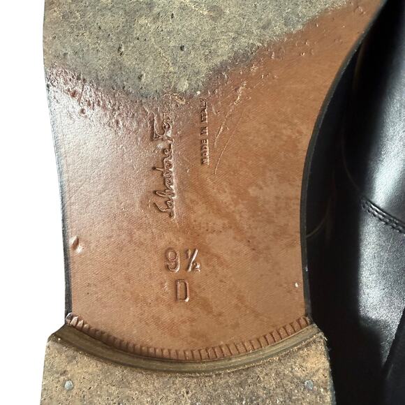 Salvador Ferragamo Mens Shoe 9 1/2 D Studio Italy Open Lacing Black Bruges - Picture 11 of 12